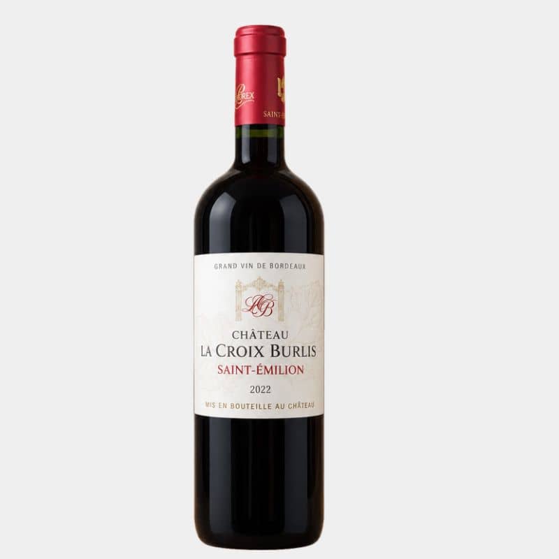 Bouteille de Château La Croix Burlis 2022, vin rouge AOC Saint-Émilion du vignoble bordelais.