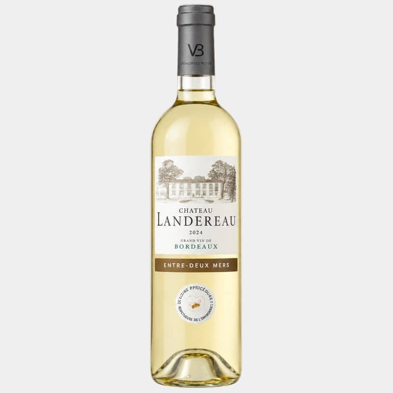 Bouteille de Château Landereau blanc 2024, vin blanc sec AOC Entre-Deux-Mers de Bordeaux.