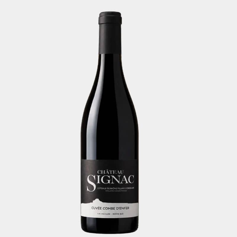 Bouteille de Château Signac Cuvée Combe d’Enfer 2023, vin rouge AOC Côtes-du-Rhône-Villages Chusclan.