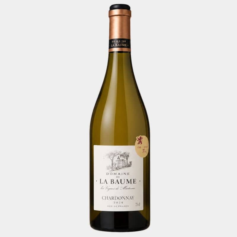 Bouteille de Chardonnay 2024 du Domaine de la Baume, vin blanc IGP Pays d’Oc.