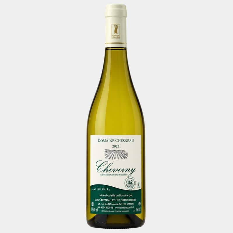 Bouteille de Domaine Chesneau & Fils Cheverny Blanc 2023, vin blanc AOC Cheverny de la Vallée de la Loire.