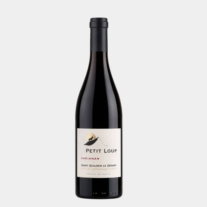 Bouteille de Petit Loup Carignan 2025, vin rouge IGP Saint-Guilhem-le-Désert du Languedoc.