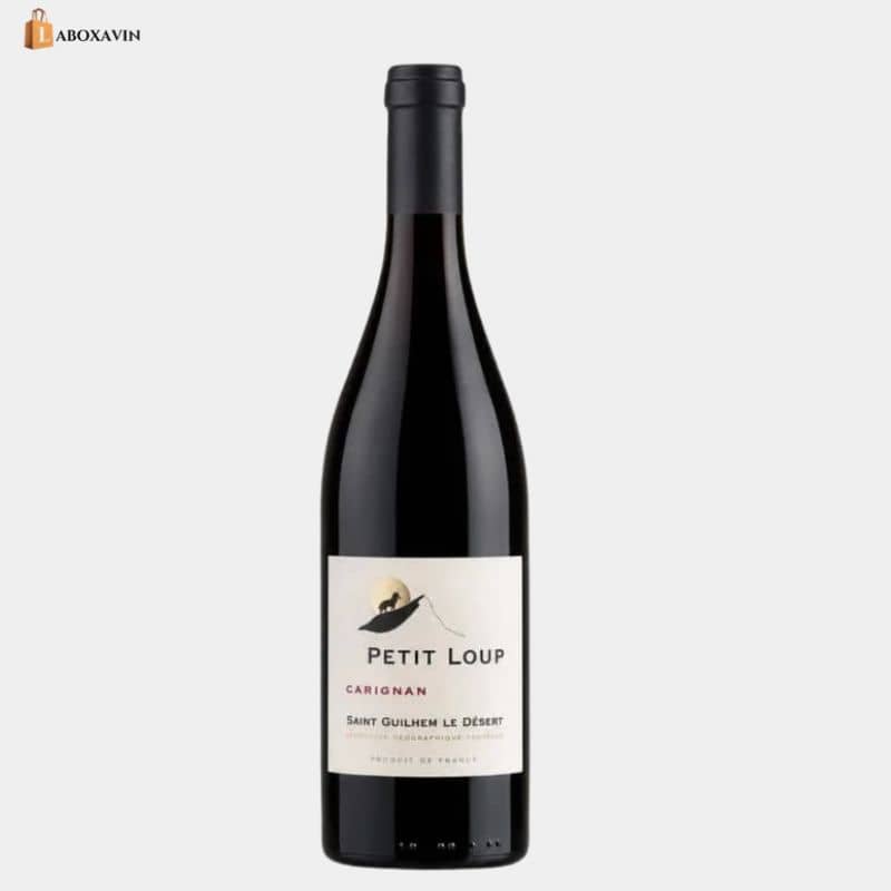 Bouteille de Petit Loup Carignan 2025, vin rouge IGP Saint-Guilhem-le-Désert du Languedoc.