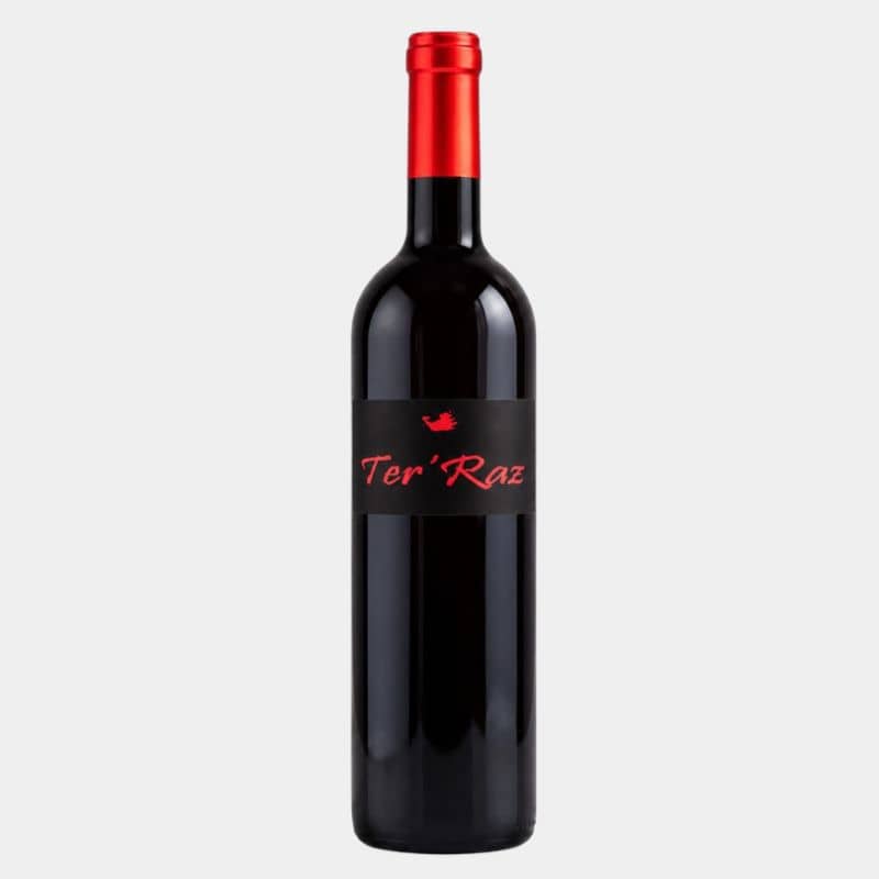 Bouteille de Ter'Raz Rouge du Château Le Raz, vin rouge IGP Périgord à base de Merlot et de Malbec.