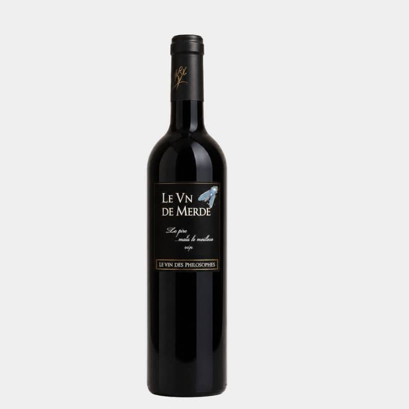 Bouteille Le Vin de Merde Rouge Le vin des Philosophes IGP Pays d’Oc, vin rouge fruité et structuré.